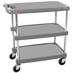 A utility cart is a wheeled device used to transport goods and supplies and for storage. A utility cart with wheels can be beneficial, as it allows the user to transport higher amounts of weight in a shorter amount of time than if the items were carried.